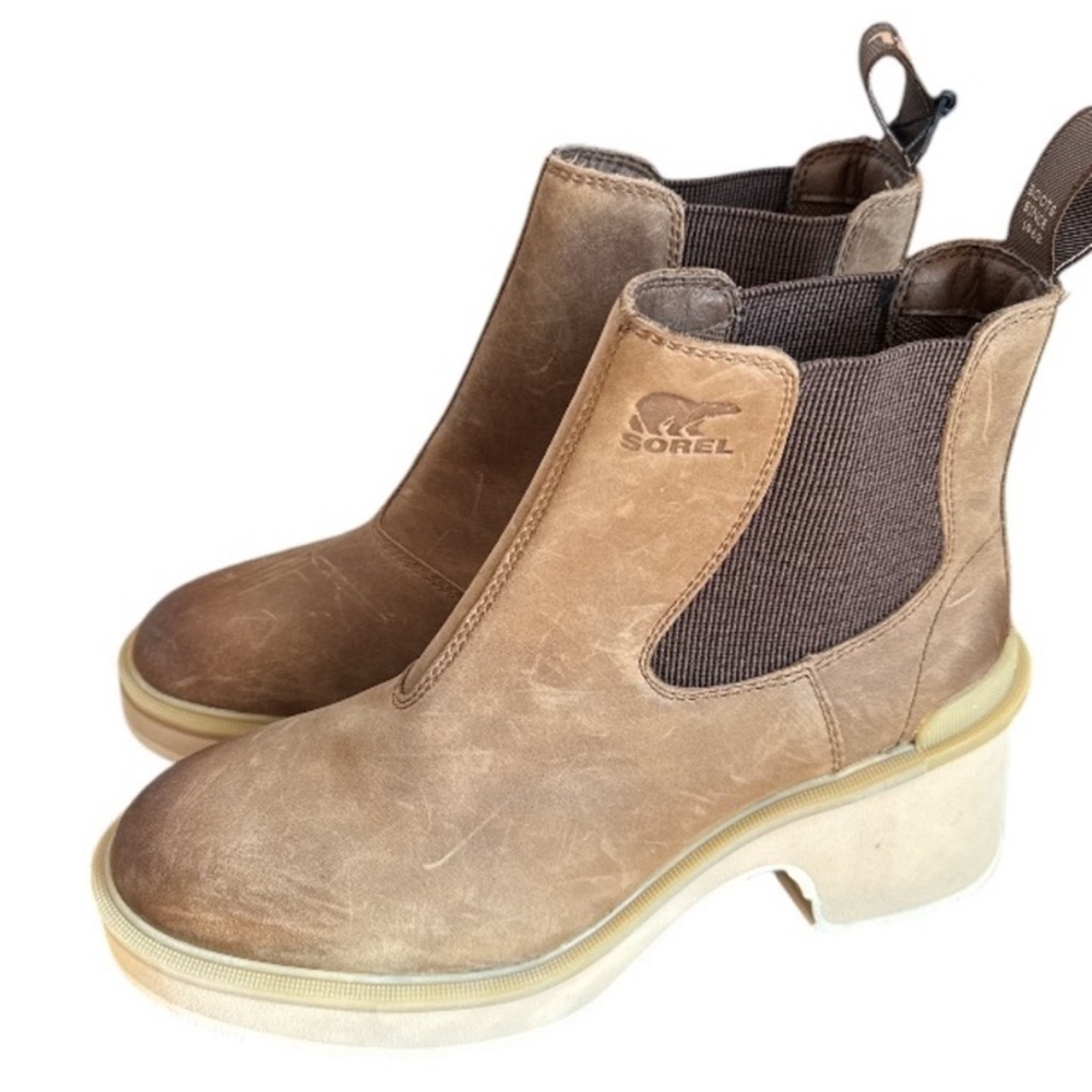 Sorel Hi Line Chelsea boots Tan Ankle pull on NEW 7.5 real leather